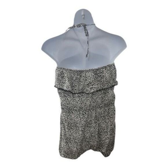 Old Navy Halter Ruffle Shorts Romper Jumpsuit Black & White Linen Size L Overlay - Picture 11 of 13